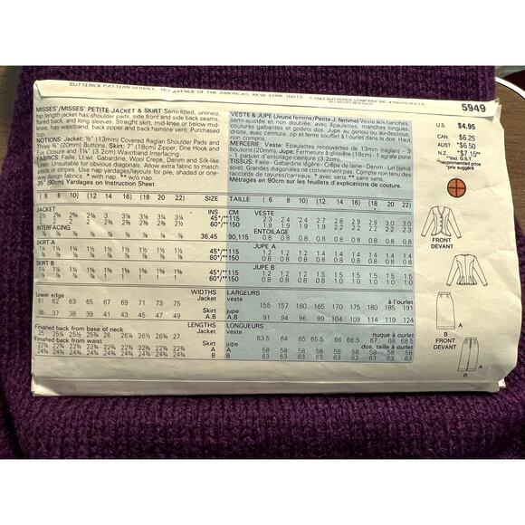 butterick 5949 sewing pattern blazer peplum 1980s size 6 8 10 - Picture 6 of 9